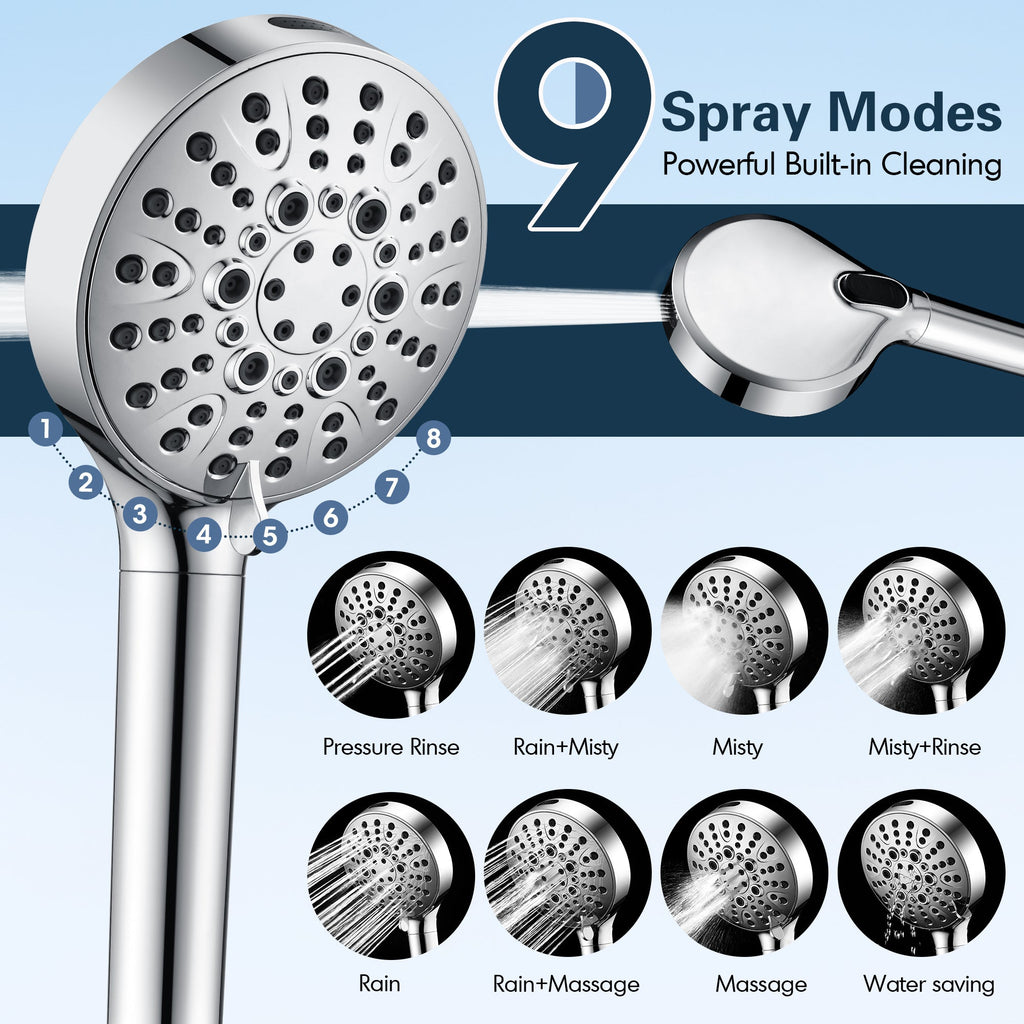 Filtered Shower Head with Handheld, High Pressure 9-Spray Showerhead with Hose and Bracket (Copy)