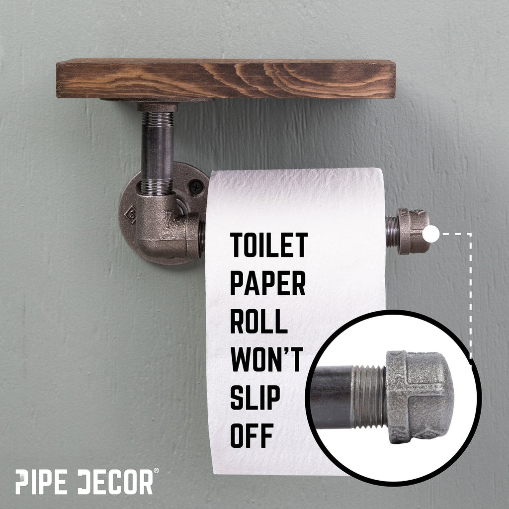 Rustic Industrial Wall-Mounted Toilet Paper Holder with Wood Shelf - 6 inch